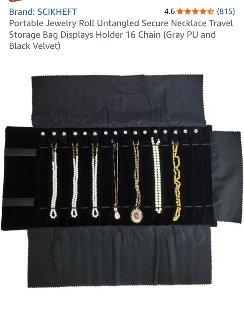 Portable Jewelry Necklace Travel Storage Bag Display Holder for 16 Chains
